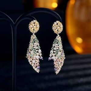 Gold and Multicolor Crystal Drop Earrings